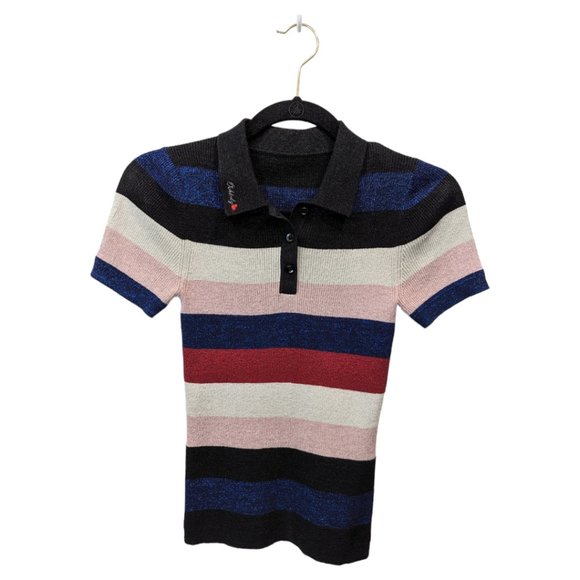 Ochirly Metallic Striped Knit Polo Top - Picture 2 of 6